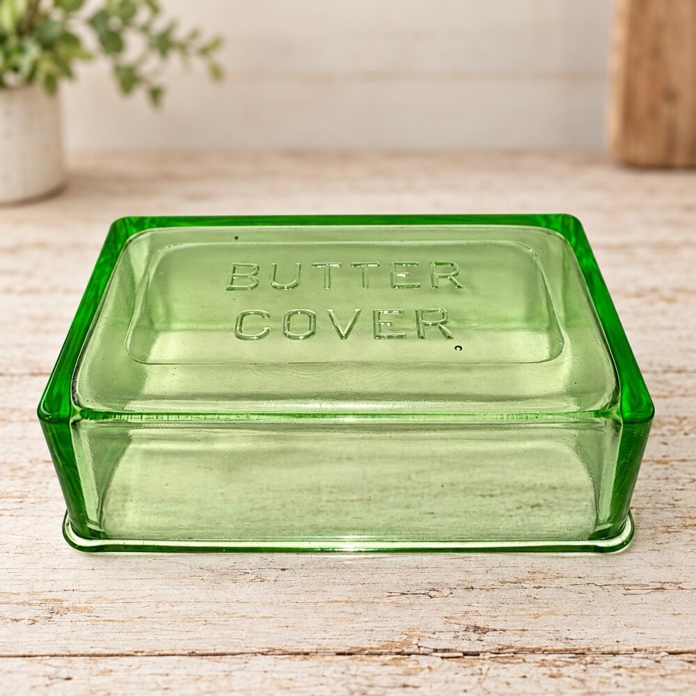 Hazel Atlas Uranium Glass Butter Cover Dish Lid Green Depression UV Glow Vintage